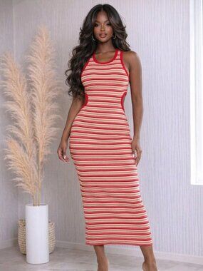 Women Sunset Stripe Open-Back Maxi Dress